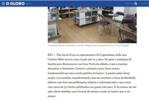 Matéria Jornal O Globo - Bairros - sobre a abertura da Livraria Bambolê